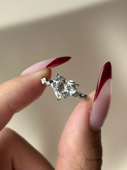 Heart Cut Lab grown Diamond Glitter Pave with Hidden Halo Engagement Ring