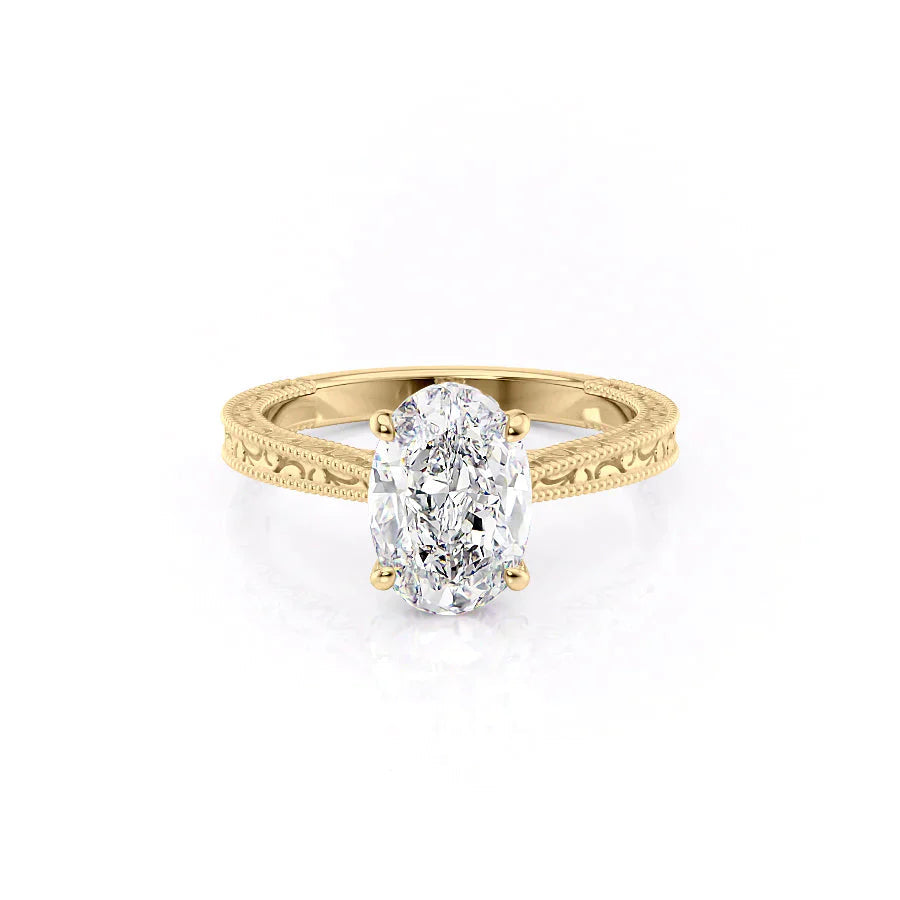 1.5 CT - 2.5 CT Oval Cut Hidden Halo Vintage Moissanite Engagement Ring