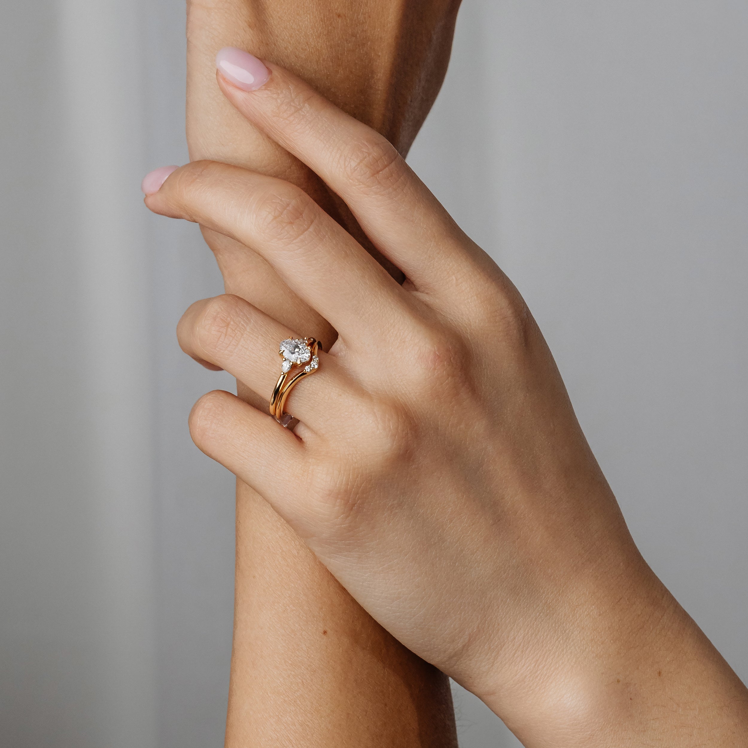 0.04 TCW Round CVD Diamond Trio Subtle V-Shaped Wedding Band