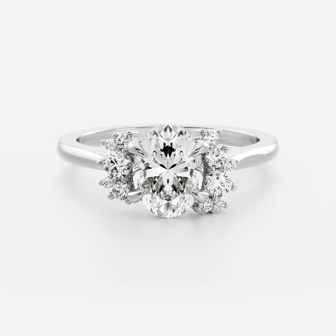 1 CT - 2 CT Oval Cut Cluster Moissanite Engagement Ring