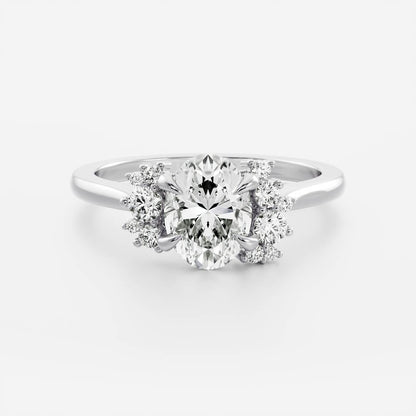 1 CT - 2 CT Oval Cut Cluster Moissanite Engagement Ring