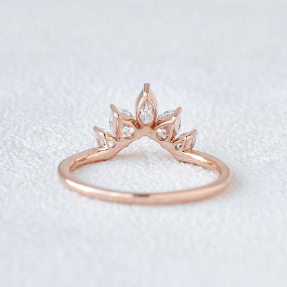 0.6 TCW Marquise Moissanite Curved Cluster Wedding Band