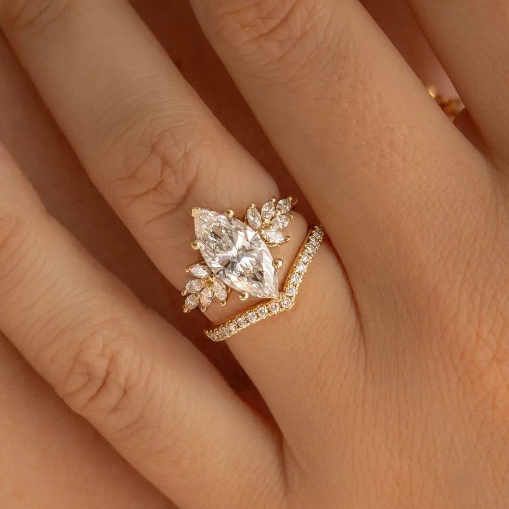 1.5 CT - 2.3 CT Marquise Cut Cluster Moissanite Engagement Ring