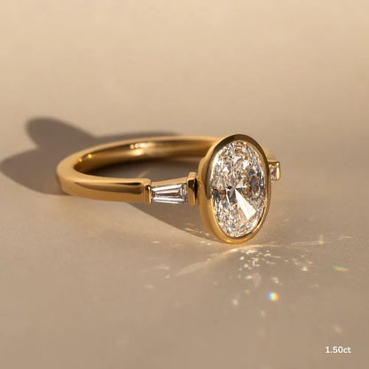 1.5 CT - 2.5 CT Oval Cut Three Stone Bezel Set Moissanite Engagement Ring