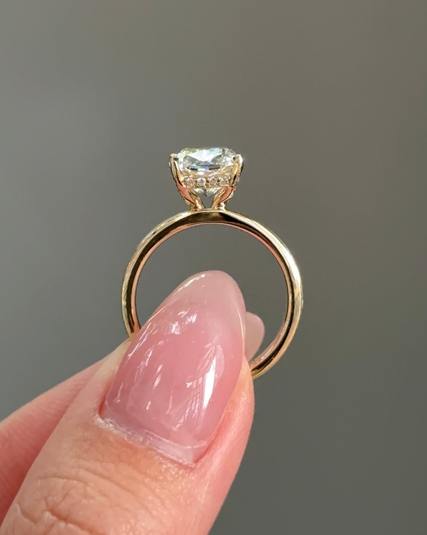 3.02 CT Cushion Cut Lab grown Diamond Cigar Band With Hidden Halo Engagement Ring