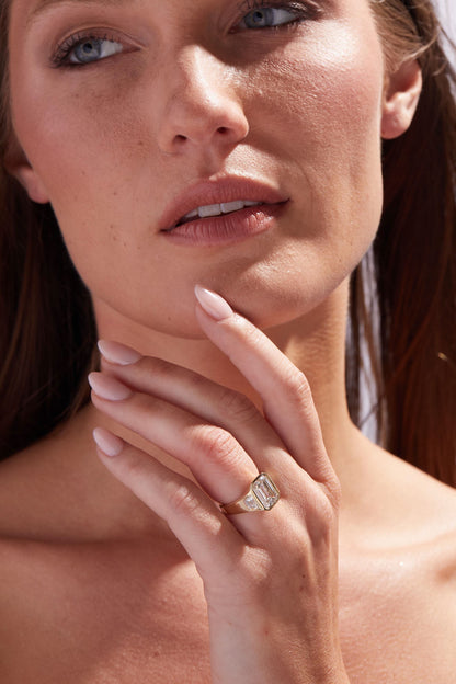 4 CT Emerald Cut Side Stones Flush Set Moissanite Engagement Ring