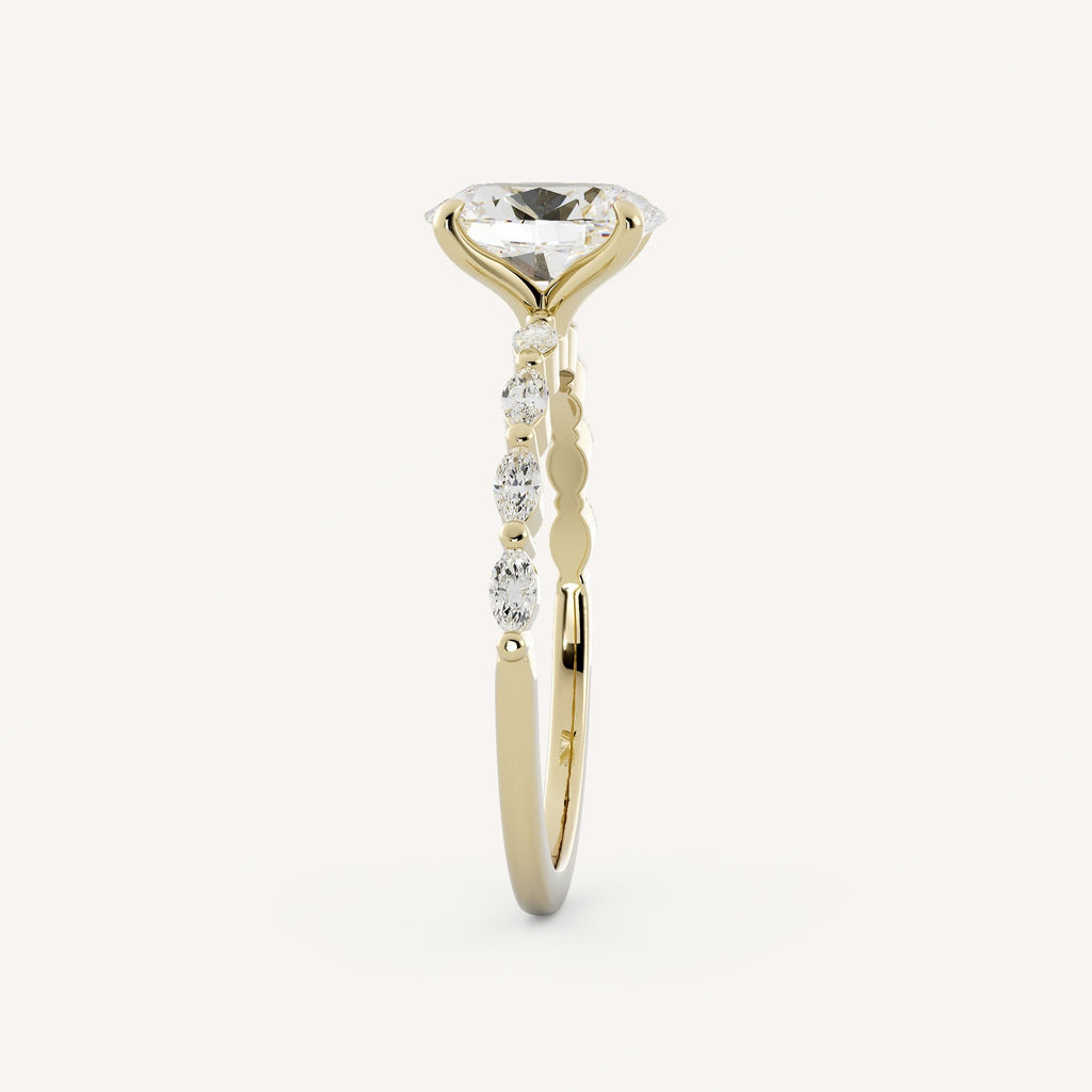 1 CT - 2 CT Oval Cut Lab grown Diamond Side Stones Engagement Ring