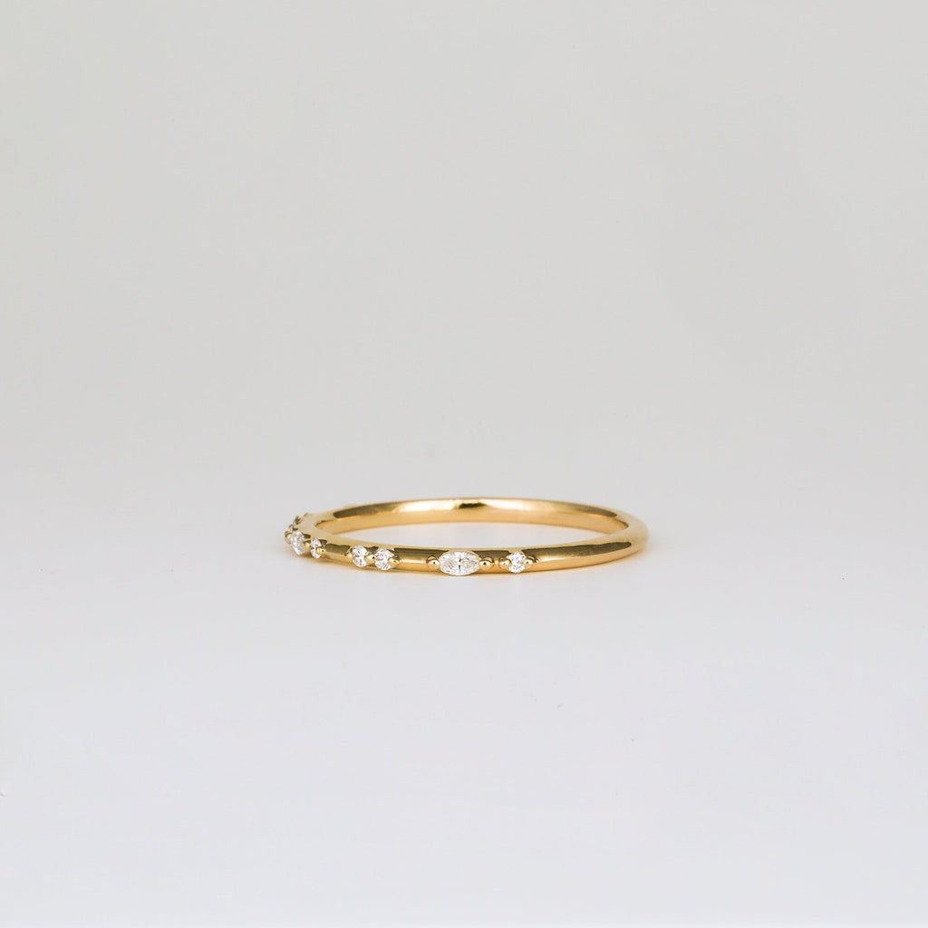 0.1 TCW Round & Marquise CVD Diamond Dainty Wedding Band