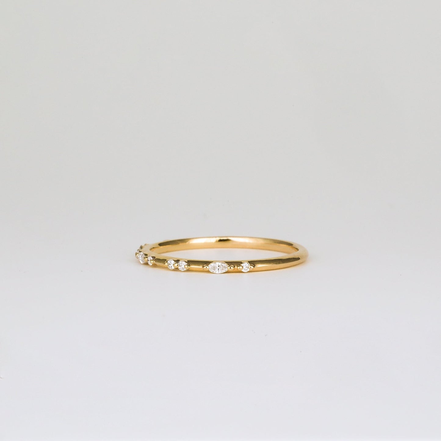 0.1 TCW Round & Marquise CVD Diamond Dainty Wedding Band