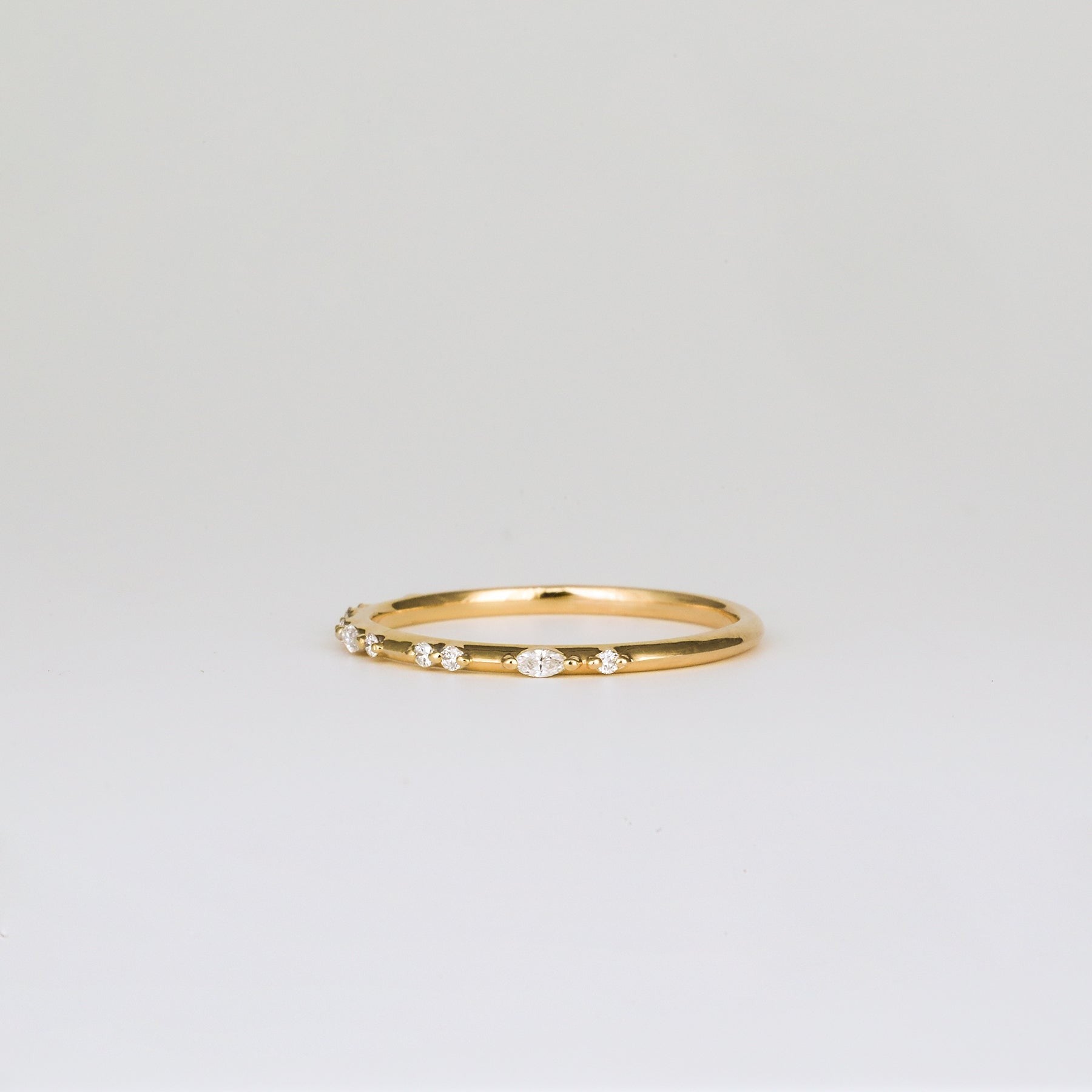 0.1 TCW Round & Marquise CVD Diamond Dainty Wedding Band