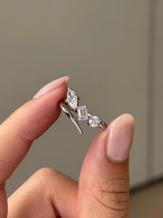 Mix Shape CVD Diamond Three Stone Wedding Band