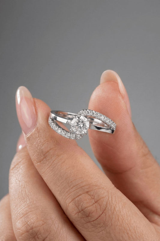 Round Cut Pave Unique Style Moissanite Engagement Ring