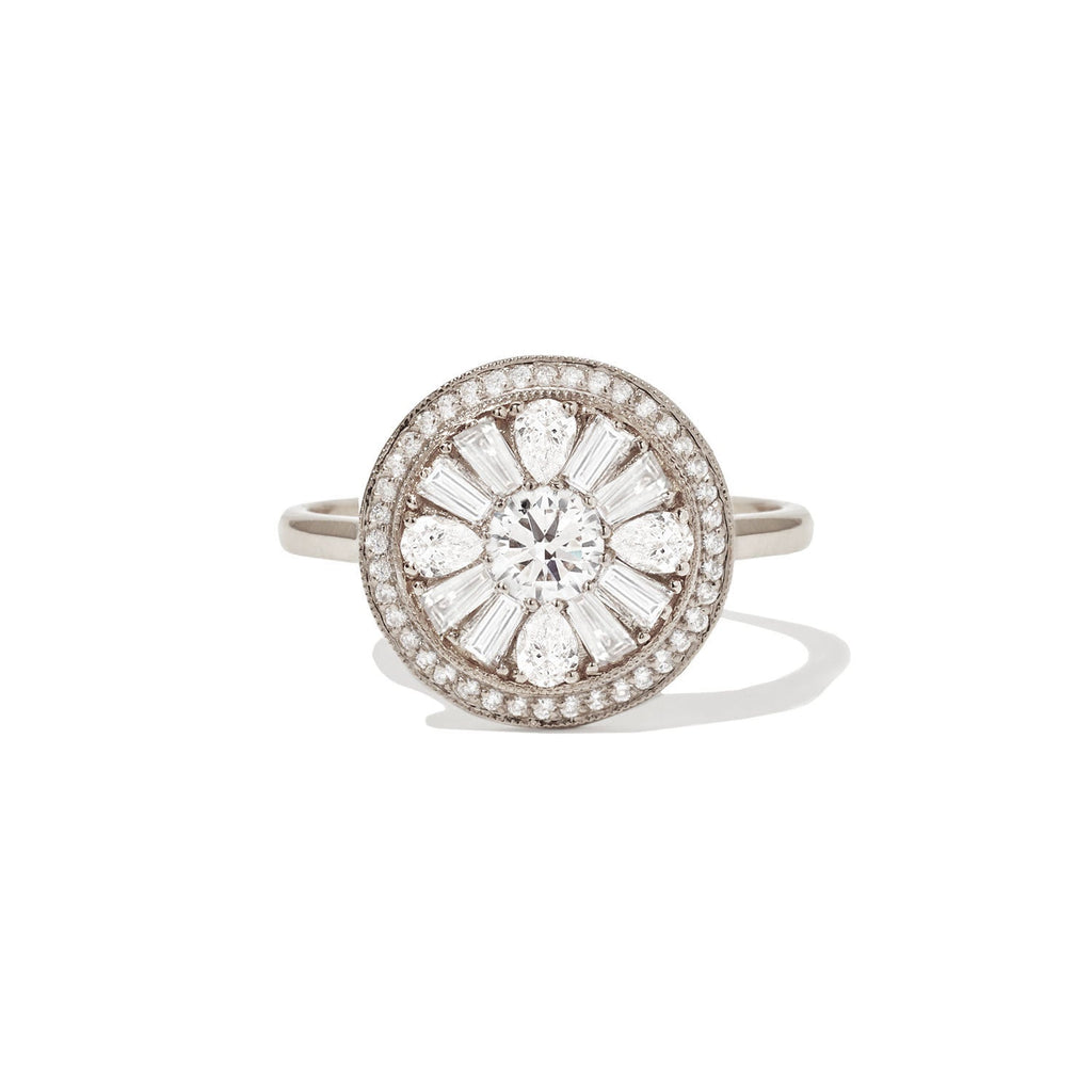 0.32 CT Round Cut Moissanite Halo Mosaic Engagement Ring