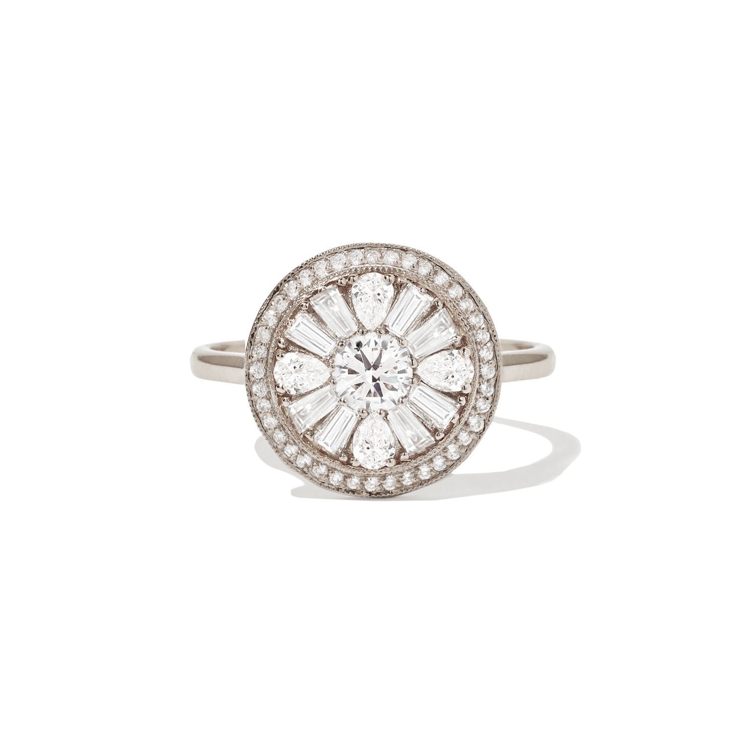 0.32 CT Round Cut Moissanite Halo Mosaic Engagement Ring