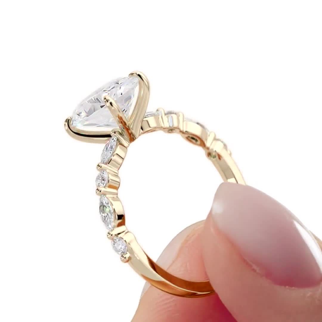 2 CT Oval Cut Dainty Pave Moissanite Engagement Ring