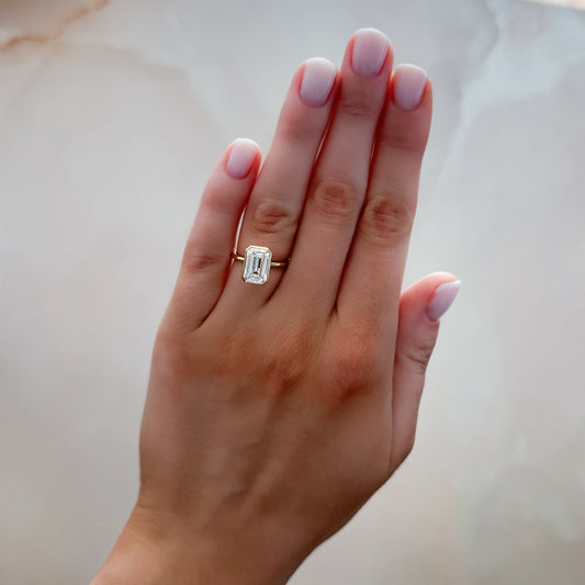 2 CT - 4 CT Emerald Cut Lab grown Diamond Solitaire Bezel Setting Engagement Ring