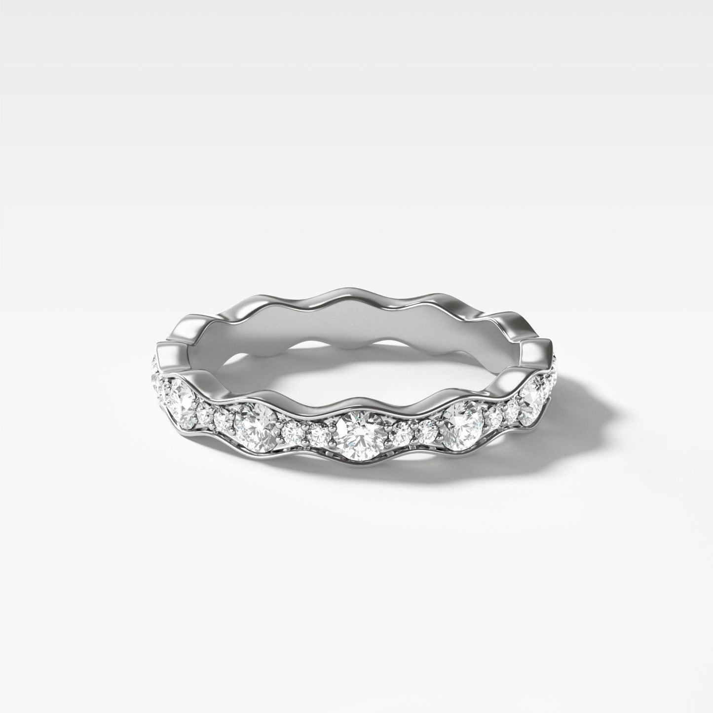 0.55 TCW Round CVD Diamond Pave Ripple Wedding Band