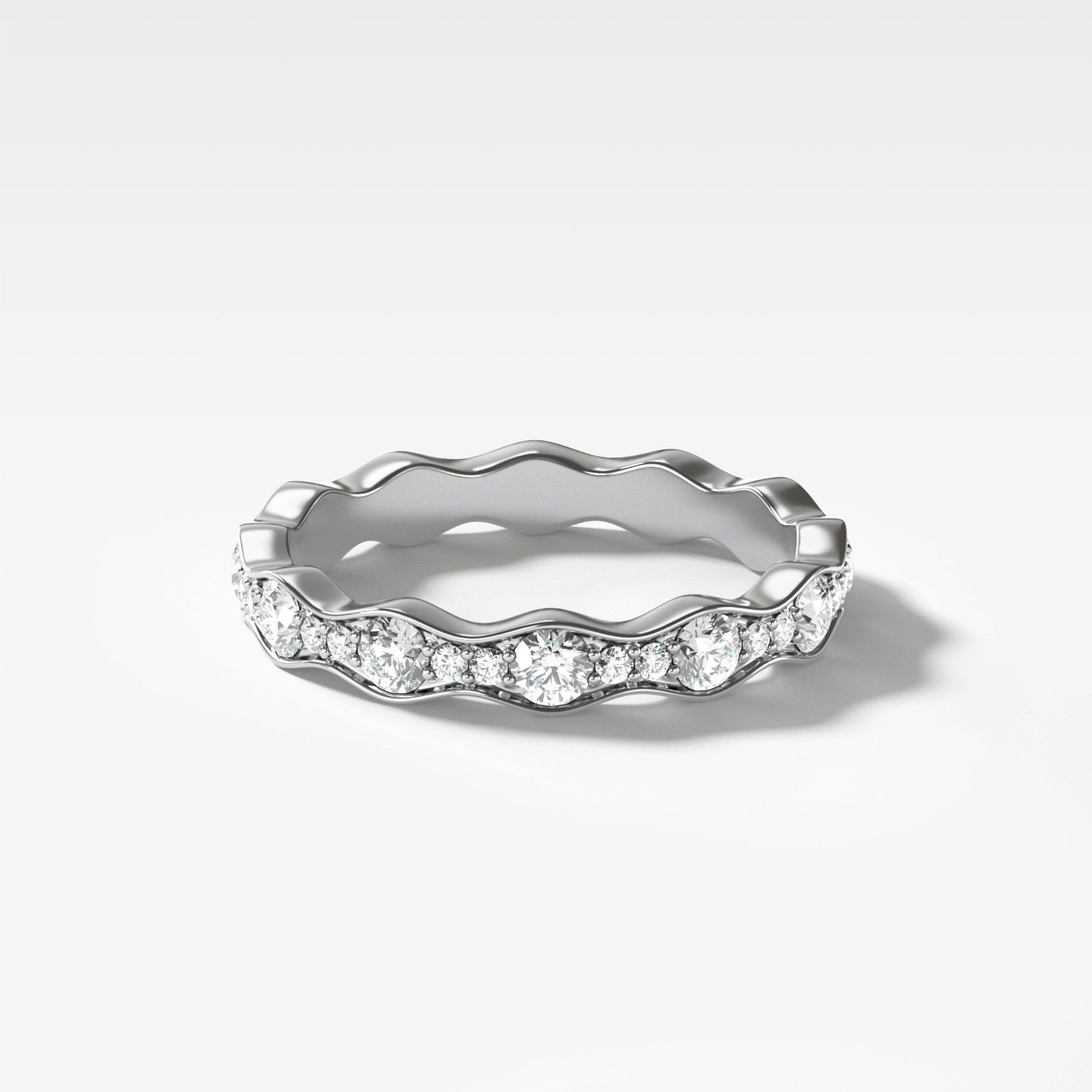 0.55 TCW Round CVD Diamond Pave Ripple Wedding Band