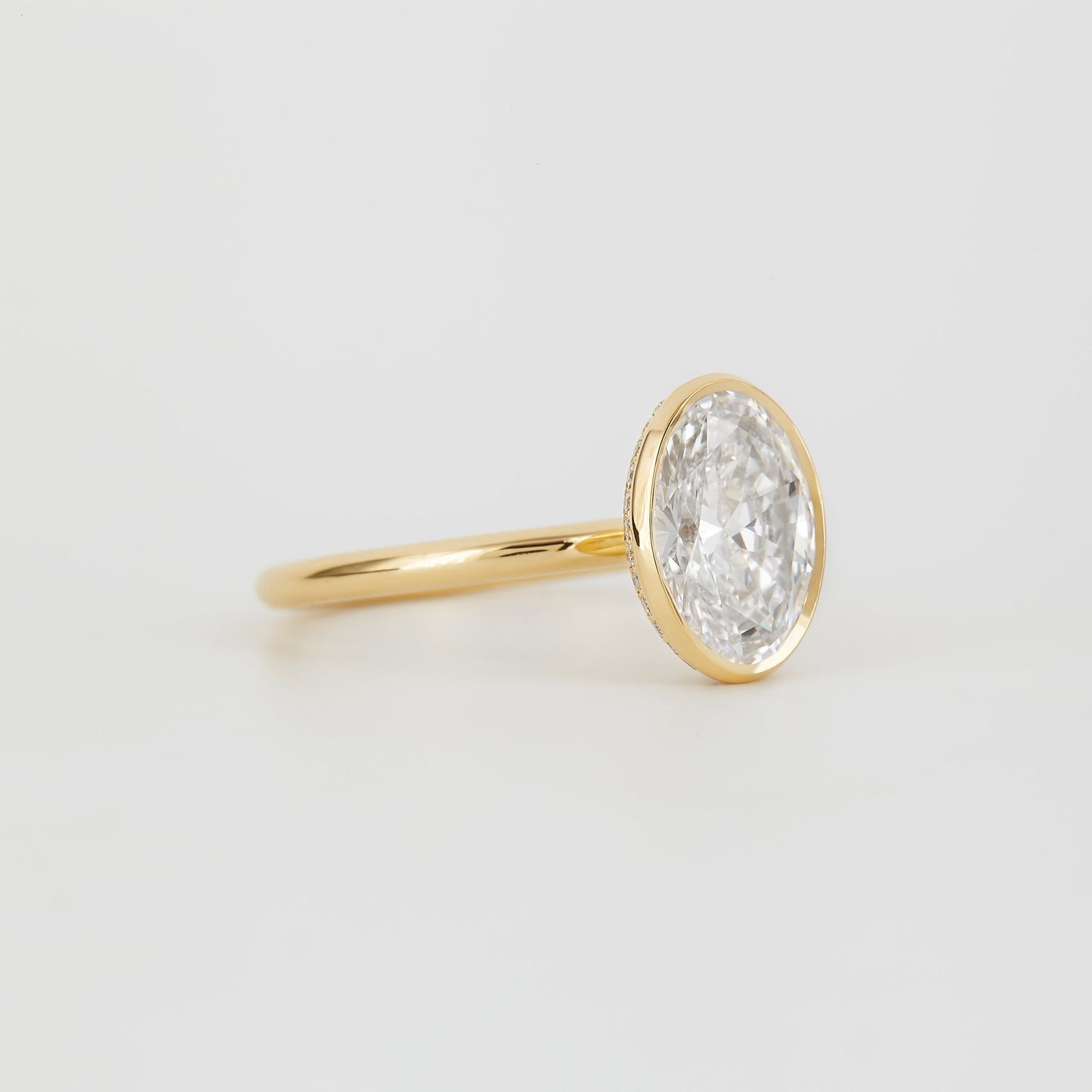 1 CT - 3 CT Oval Cut Lab grown Diamond Hidden Halo & Bezel Setting Engagement Ring