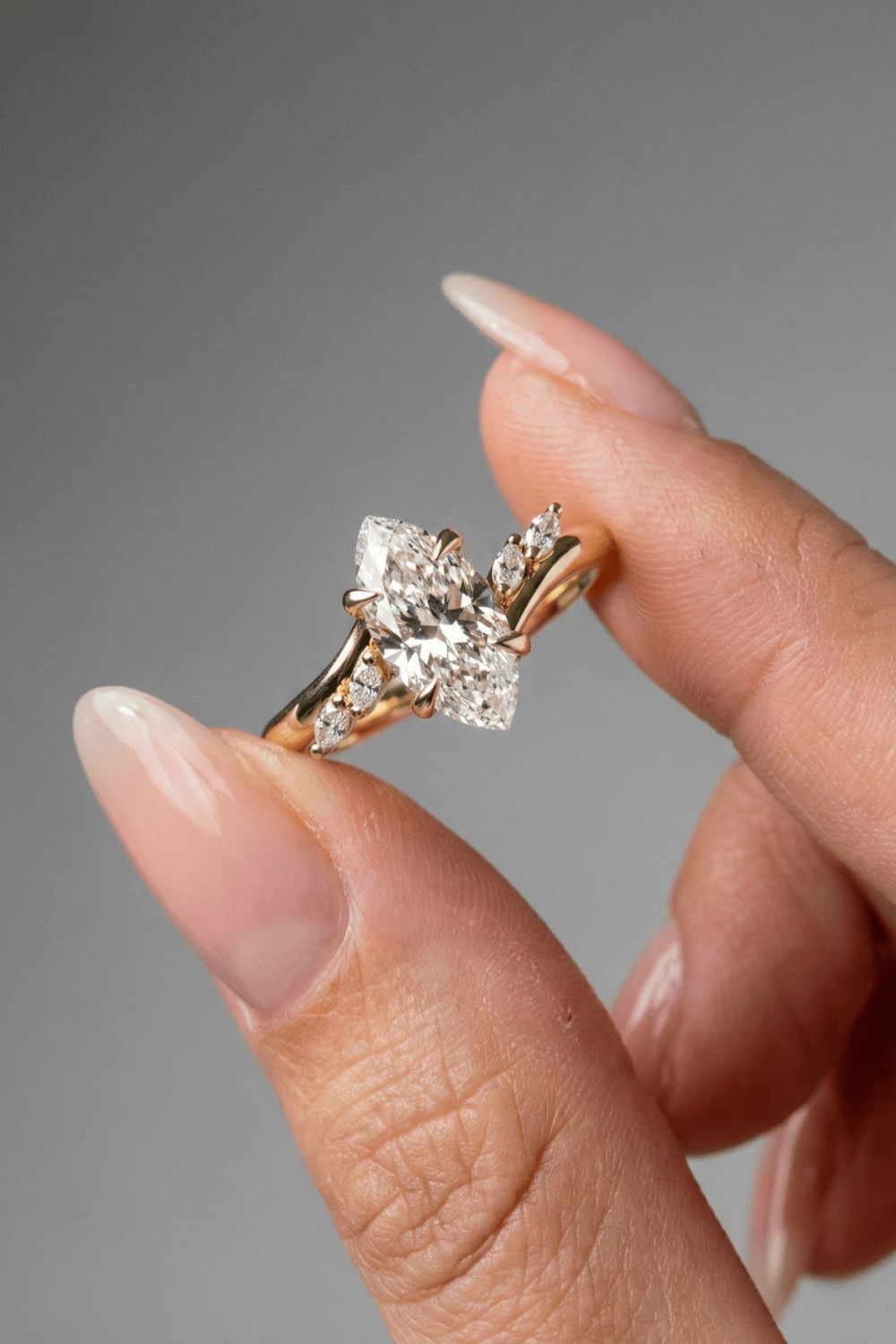 Marquise Cut Twisted Five Stone Moissanite Engagement Ring