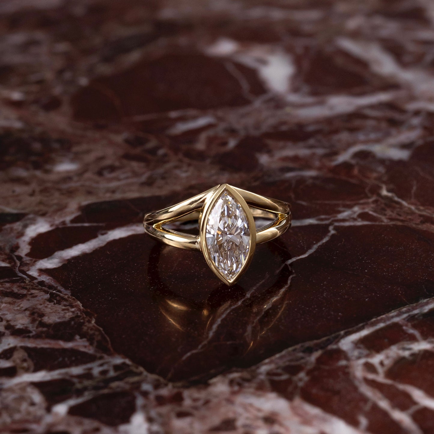 1.5 CT - 2.5 CT Marquise Cut Bezel Split Shank Solitaire Moissanite Engagement Ring