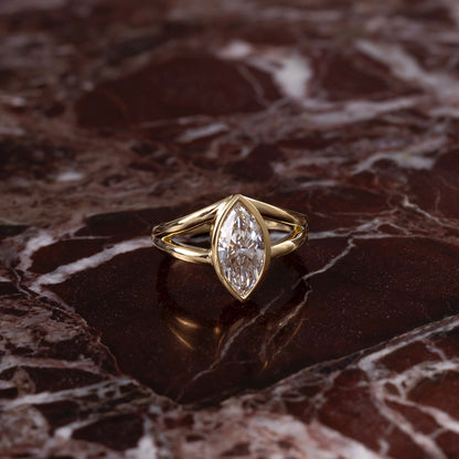 1.5 CT - 2.5 CT Marquise Cut Bezel Split Shank Solitaire Moissanite Engagement Ring