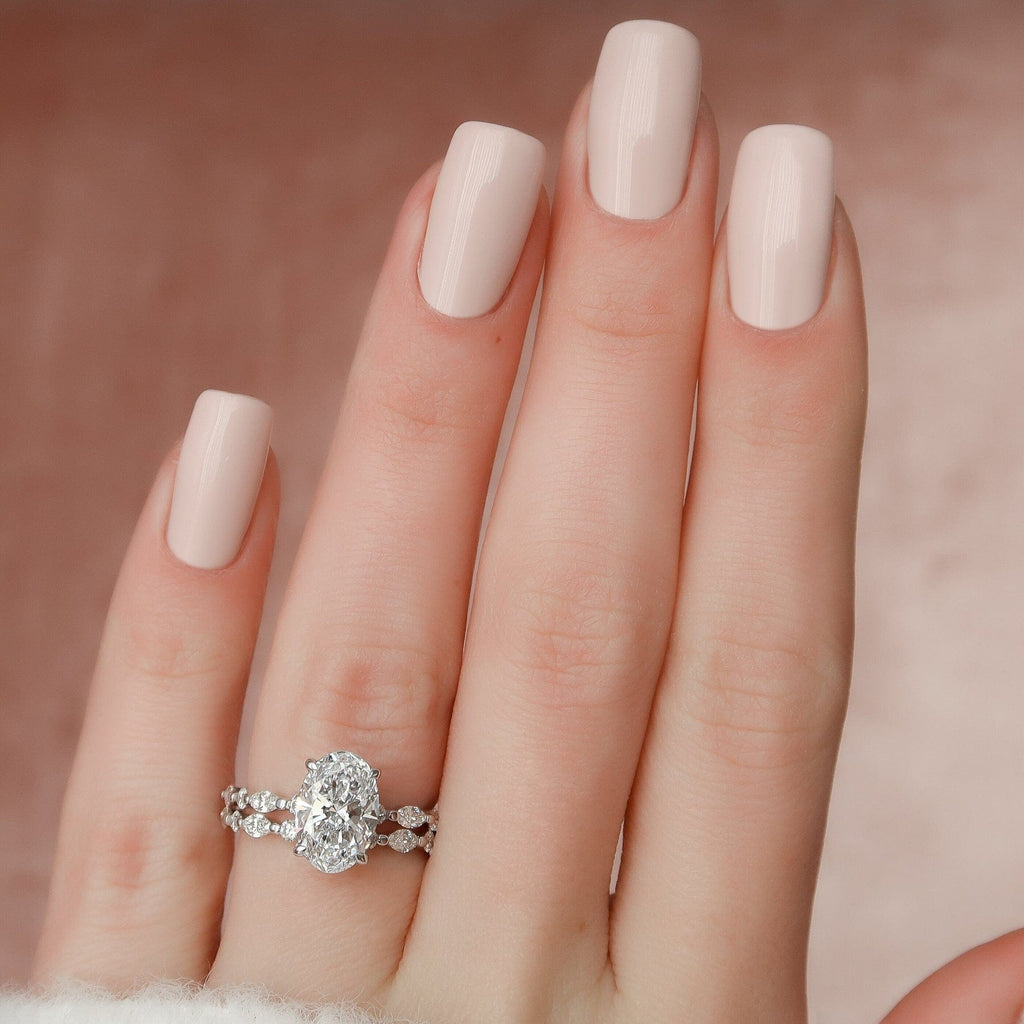 2.5 CT Oval Cut Moissanite Half Eternity Bridal Set