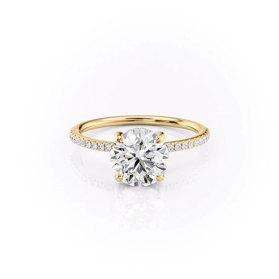 2.5 CT - 3 CT Round Cut Hidden Halo Pave Moissanite Engagement Ring