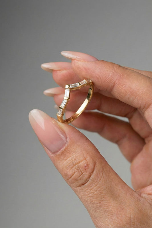 Baguette CVD Diamond V-Shaped Wedding Band