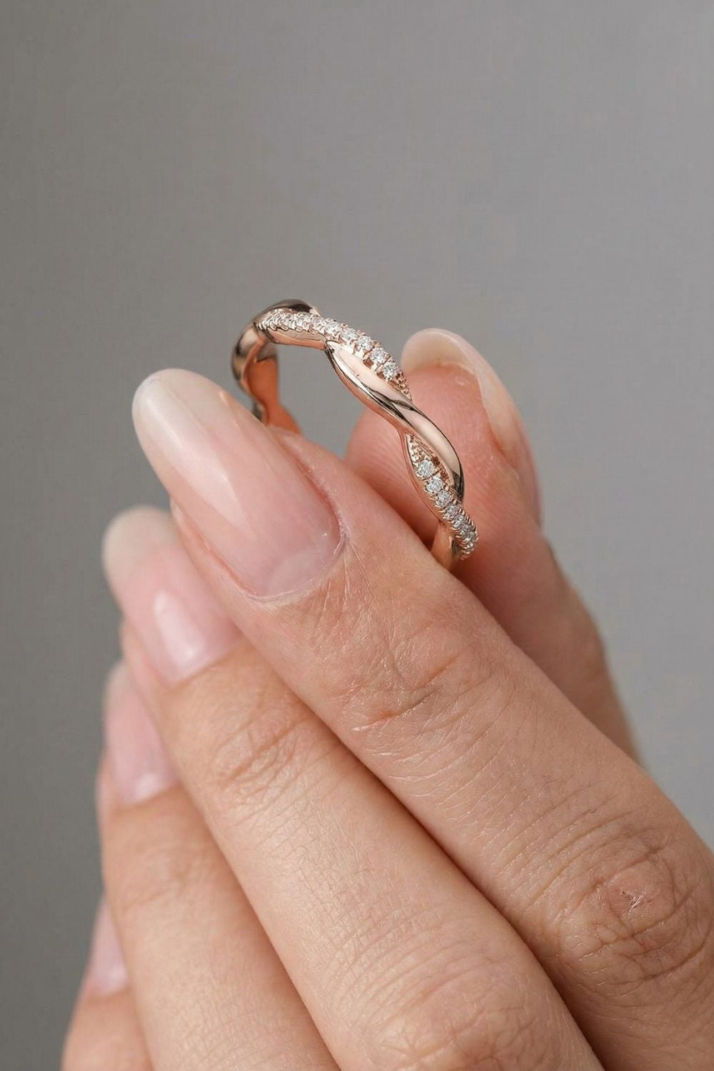 Round Moissanite Twisted Full Eternity Wedding Band