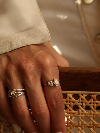 1.5 TCW Pear Cut Lab grown Diamond Two Stone & Bezel Engagement Ring