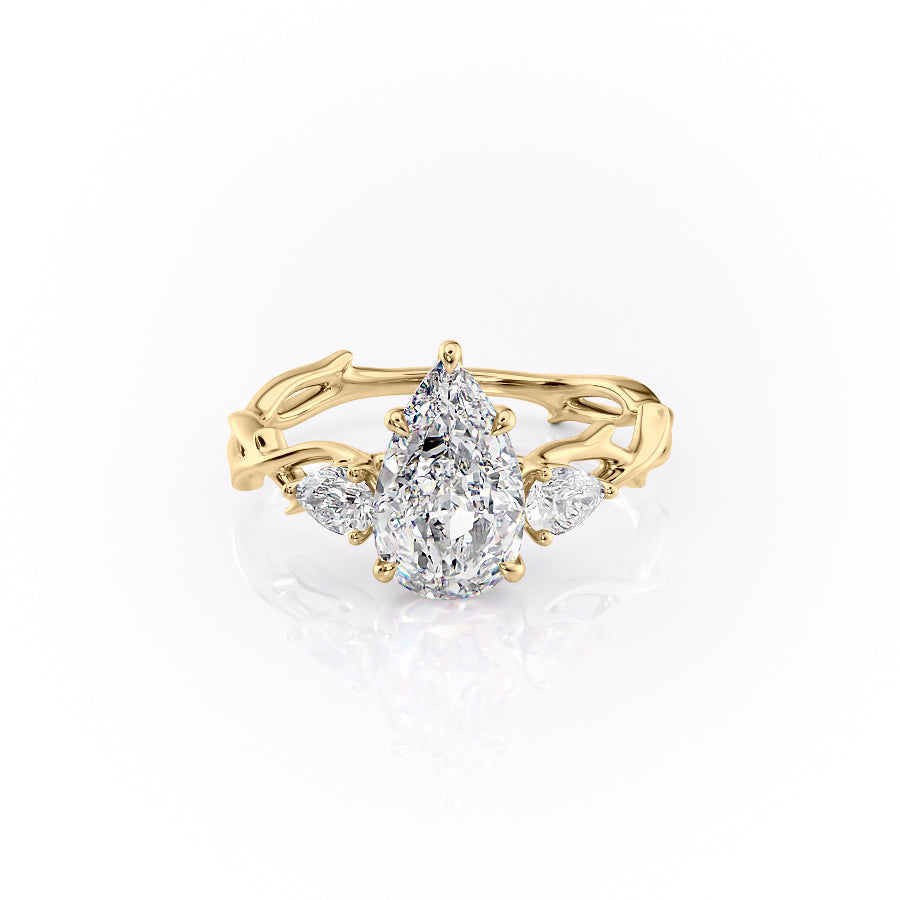 2 CT - 3 CT Pear Cut Three Stone Twig Moissanite Engagement Ring