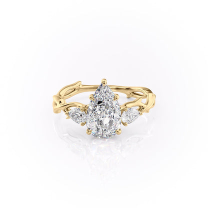2 CT - 3 CT Pear Cut Three Stone Twig Moissanite Engagement Ring