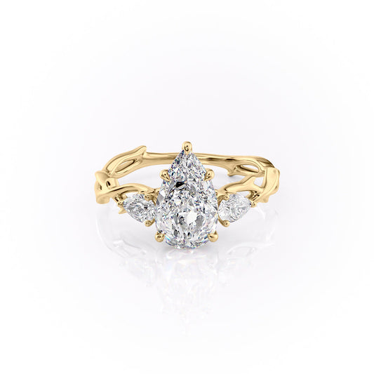 2 CT - 3 CT Pear Cut Three Stone Twig Moissanite Engagement Ring