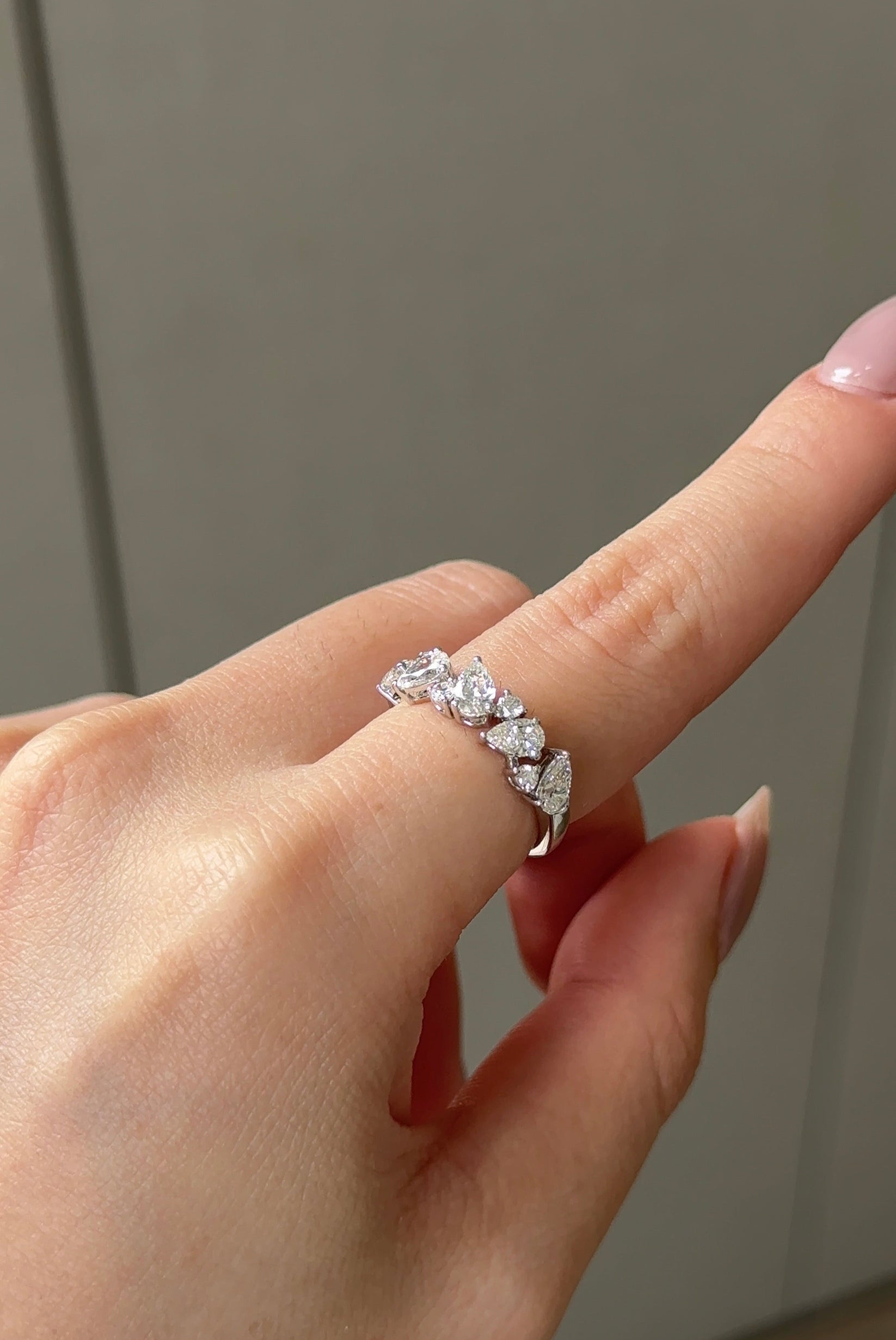 0.85 TCW Pear & Round CVD Diamond Pave Wedding Band