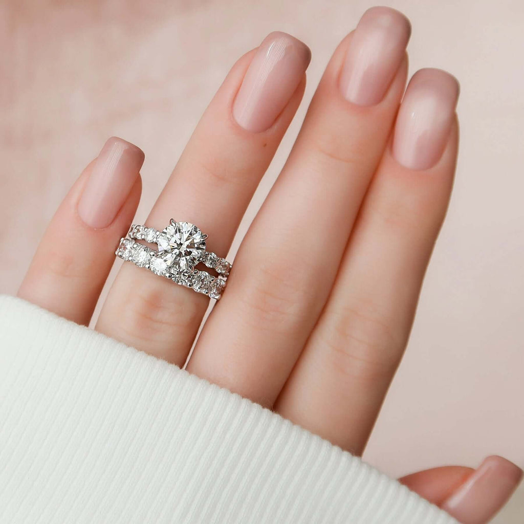 2.5 CT Round Cut Hidden Halo Moissanite Eternity Bridal Set