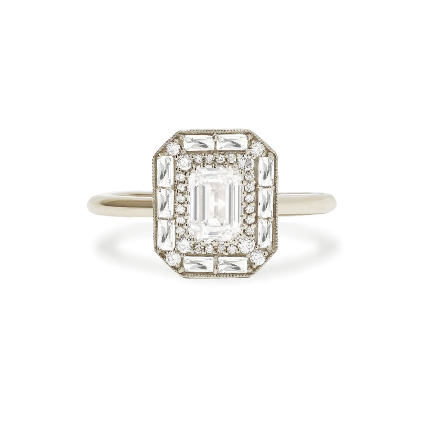 1.5 CT Emerald Cut Moissanite Emerald Shape Halo Style Mosaic Engagement Ring
