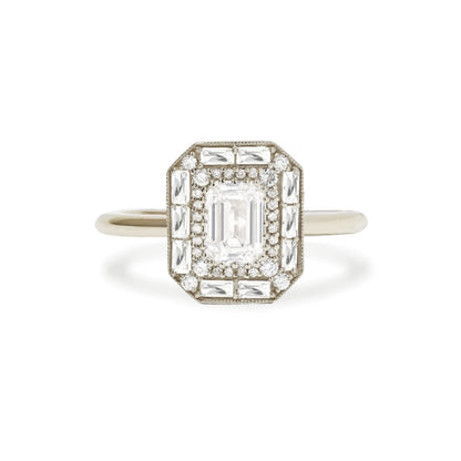 1.5 CT Emerald Cut Moissanite Emerald Shape Halo Style Mosaic Engagement Ring