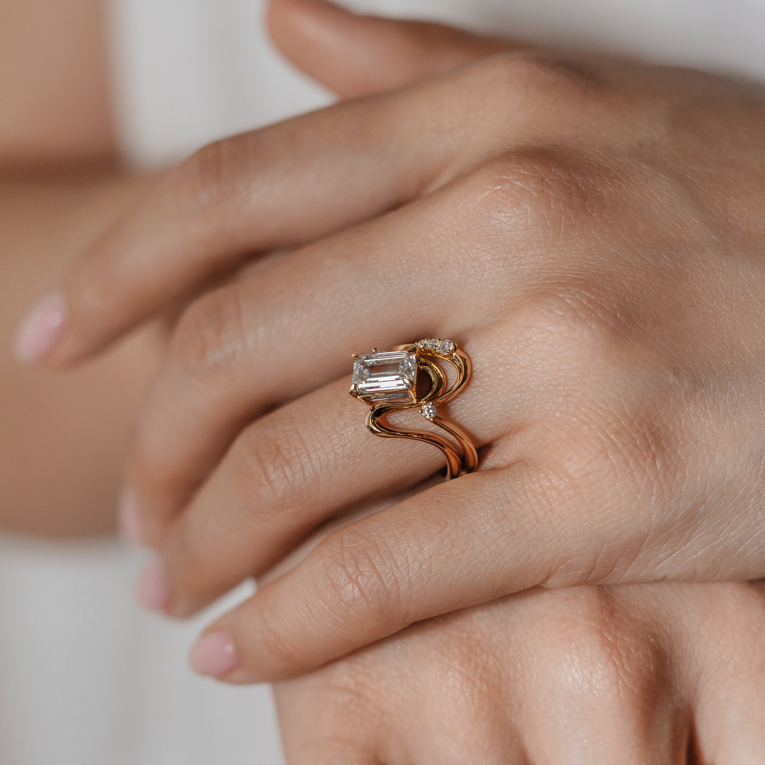 1.92 CT - 2.92 CT Emerald Cut Lab grown Diamond Side Stone Unique Engagement Ring