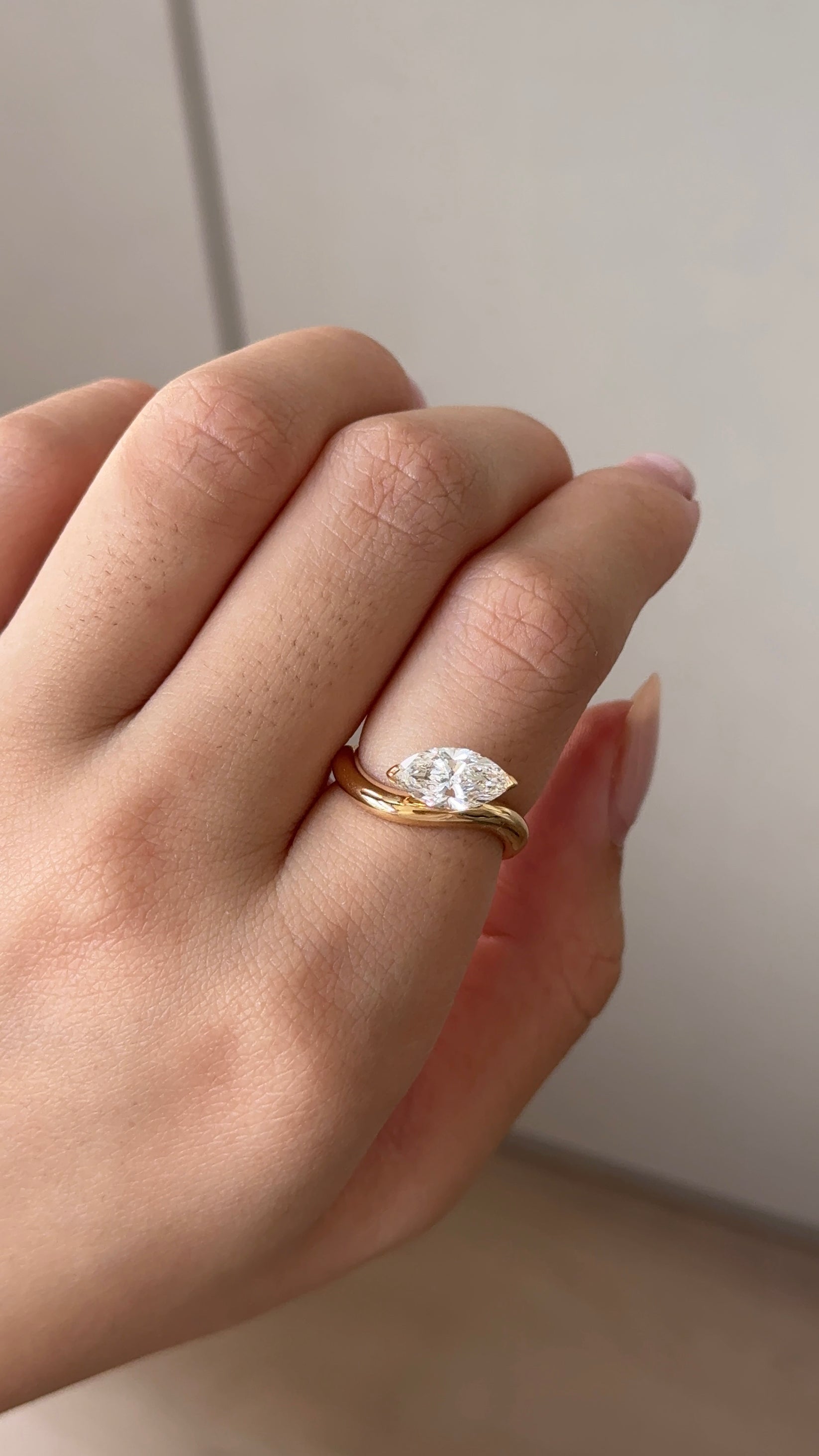 1.1 CT Marquise Cut Lab grown Diamond Curvy Engagement Ring
