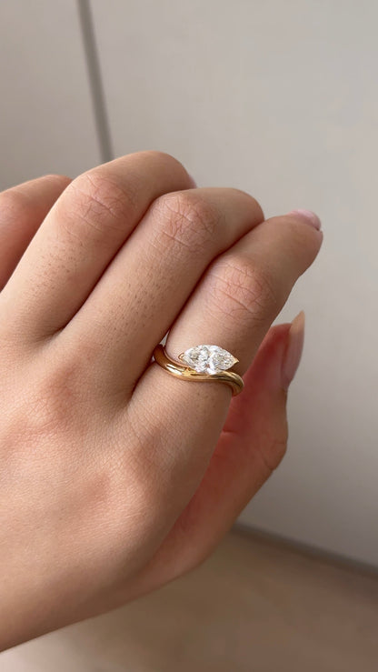 1.1 CT Marquise Cut Lab grown Diamond Curvy Engagement Ring