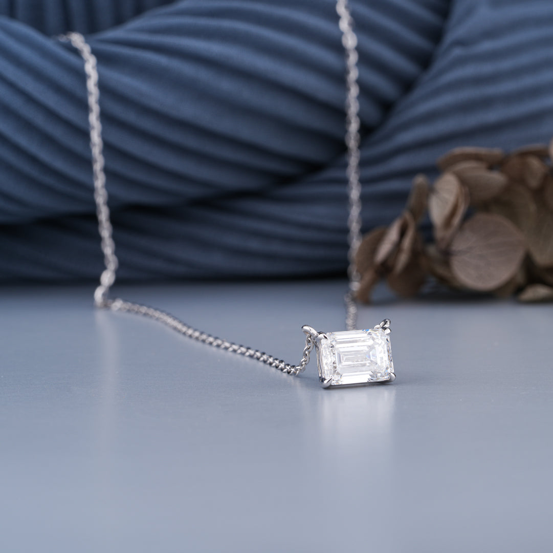 0.5 - 5.00 CT Emerald Cut Moissanite Diamond Solitaire Pendant Necklace