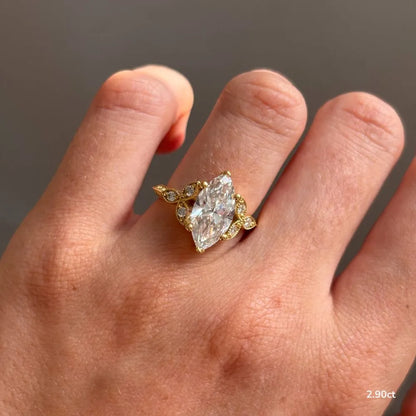 1.9 CT - 2.9 CT Marquise Cut Art Deco Vintage Style Moissanite Engagement Ring
