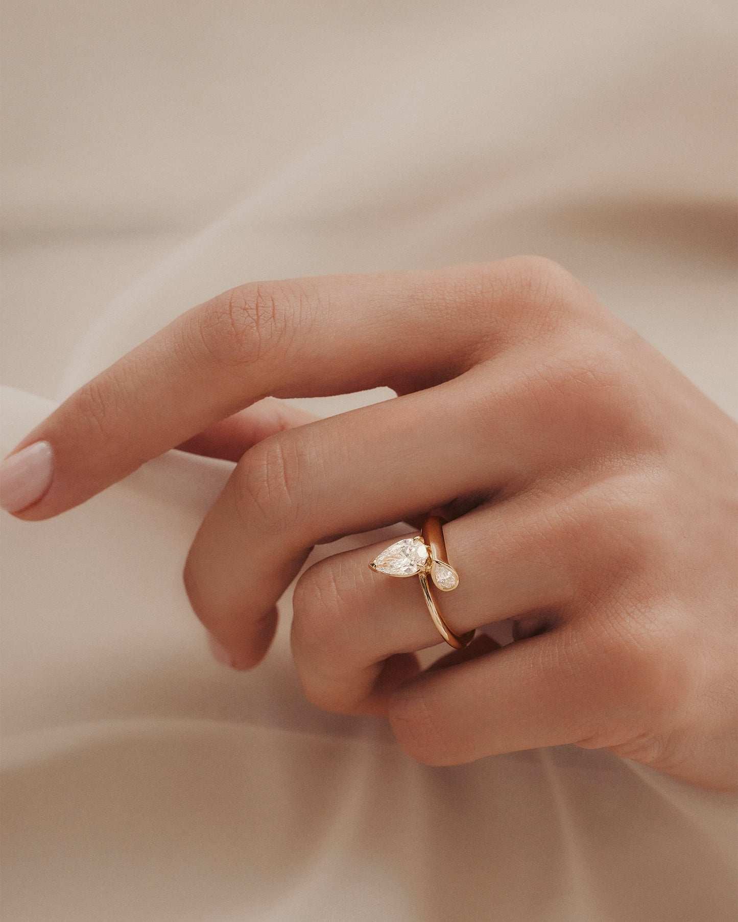 1 CT - 3 CT Pear Cut Lab grown Diamond Bypass Side Stone Engagement Ring