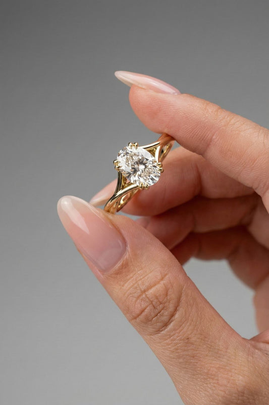 val Cut Lab grown Diamond Twisted Solitaire Engagement Ring