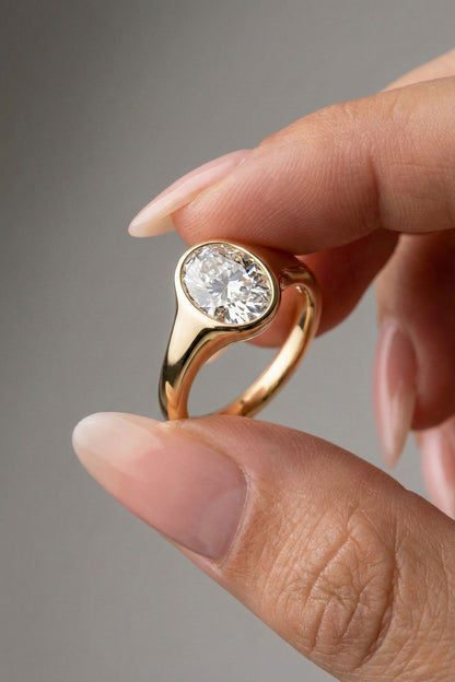 Oval Cut Flush Setting Moissanite Engagement Ring