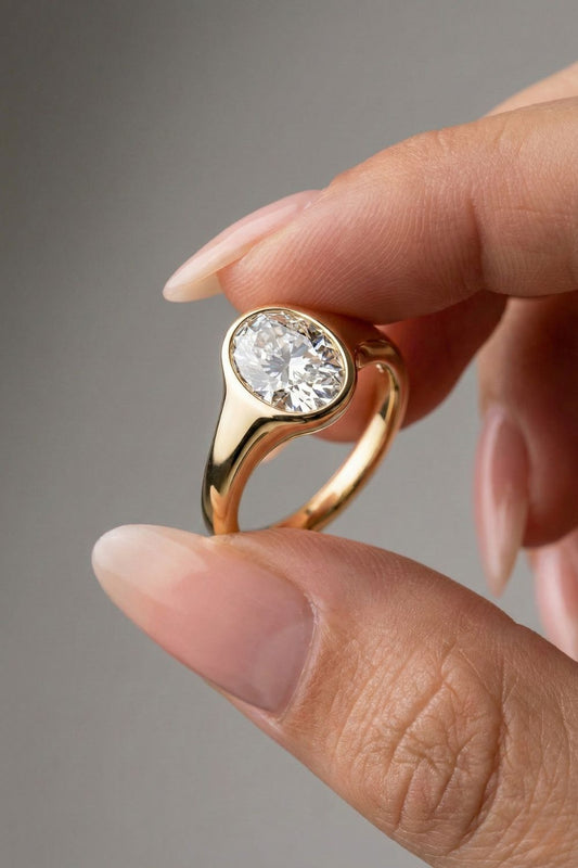 Oval Cut Flush Setting Moissanite Engagement Ring