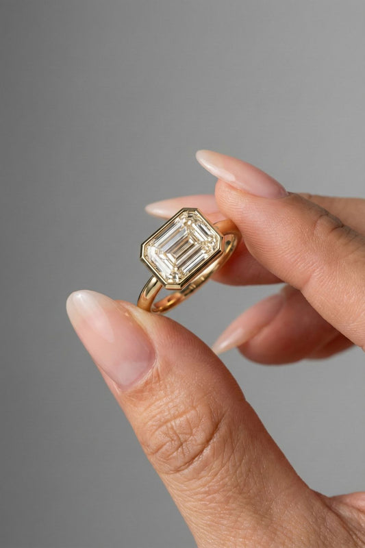Emerald Cut Lab grown Diamond Bezel Setting Solitaire Engagement Ring