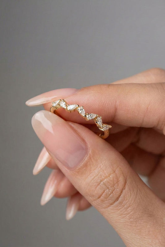 Pear Moissanite Dainty Straight Wedding Band