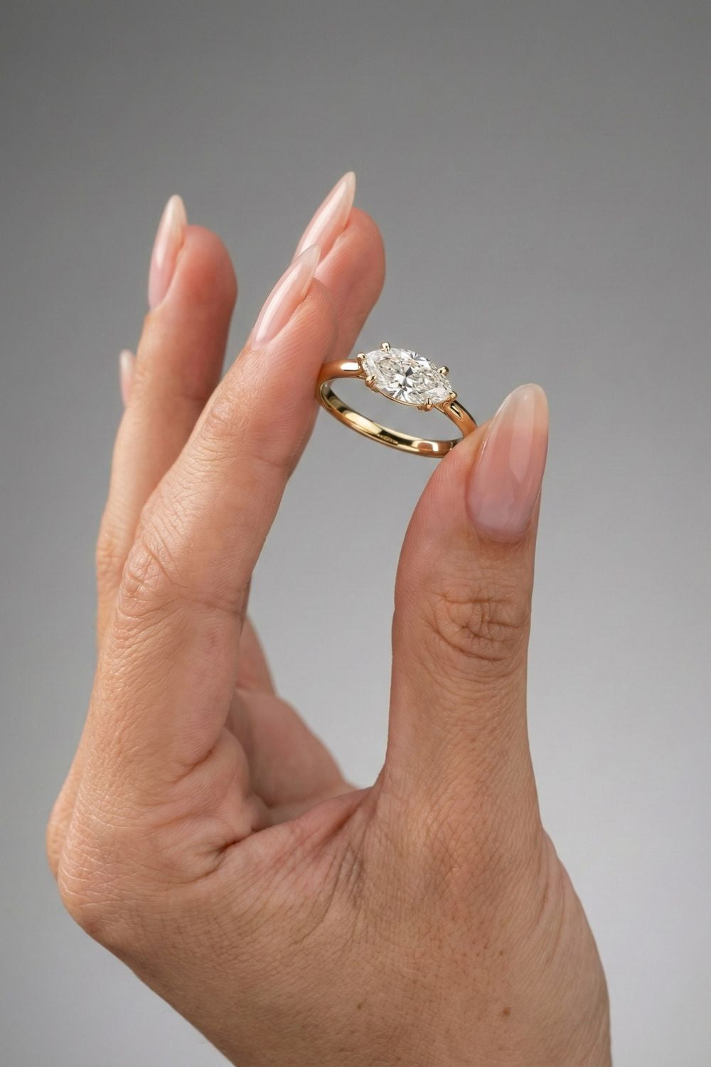 East-West Marquise Cut Lab grown Diamond Solitaire Engagement Ring